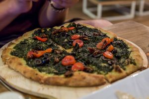 Pesto pizza at Green-Go Garden in Siem Reap