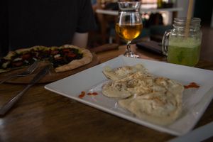 Ravioli cashewnut sauce at Green-Go Garden in Siem Reap