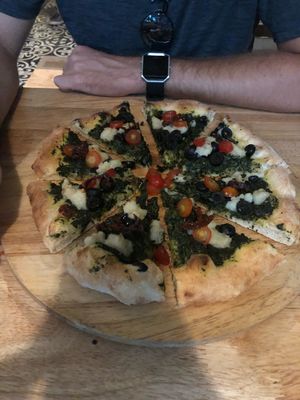 Pesto pizza. With extra vegan cheese? at Green-Go Garden in Siem Reap