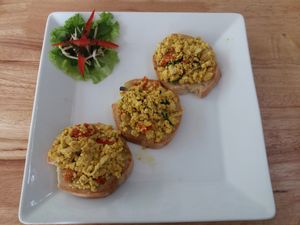 Scrambled tofu on toast at Green-Go Garden in Siem Reap