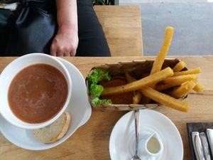 Tomato soup with polenta fries at Green-Go Garden in Siem Reap