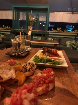 Platter of bruschetta and tofu skewers  at Green-Go Garden in Siem Reap