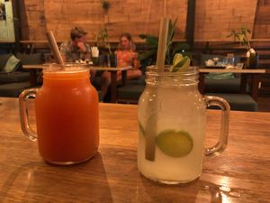Papaya and lime smoothies. Fresh. Served with bamboo straws. Reduce plastic! at Green-Go Garden in Siem Reap