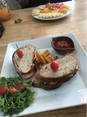Bbq jackfruit and vegan mozzarella sandwich  at Green-Go Garden in Siem Reap