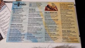 Menu Espanol at Vida Hermosa in Playa Hermosa