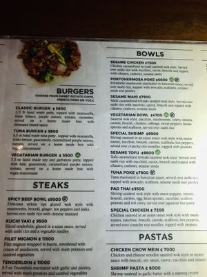 Menu at Vida Hermosa in Playa Hermosa