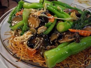 Pan Fried Noodle at Bodai Leaf in Flushing