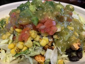 Vegan bowl featuring Tofusada and multiple salsas!  at Pancheros in Waterloo