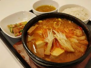 army stew. this dish contains eggs and dairy at Soul Veggie Korean Vegetarian in Central Singapore