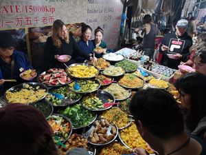 Night market time at Buffet at Luang Prabang Night Market in Luang Prabang