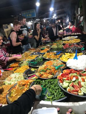 So crowded, lots of options, bland at Buffet at Luang Prabang Night Market in Luang Prabang