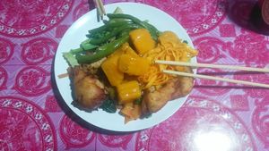 Different choices at Buffet at Luang Prabang Night Market in Luang Prabang