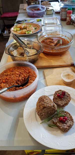 Spelt and lentil roast, bolognese, tofu in different marinades at Just Vegan in Johannesburg