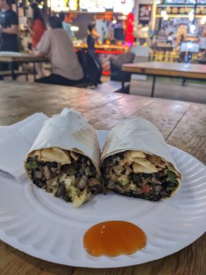 Black bean, veg & rice burrito from Mexican stall (really tasty & well seasoned) at Kalare Night Bazaar Food Stalls in Chiang Mai