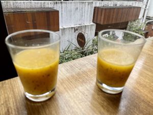 Mango, passion fruit and coconut water juice. at Prana Vegetariano - JB in Rio De Janeiro