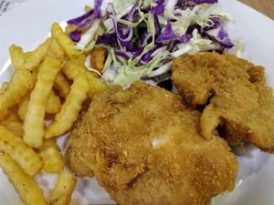 (mock) fried chicken 
 at PineGreen Fusion in Northeast Singapore