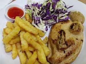 (mock) grilled chicken chop at PineGreen Fusion in Northeast Singapore