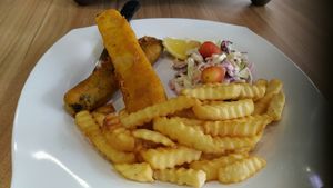 vegan fish n chips at PineGreen Fusion in Northeast Singapore