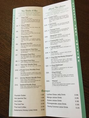 Thai menu at Japan One in Dubois