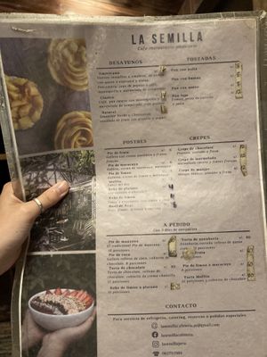Menu  at La Semilla in Puerto Maldonado