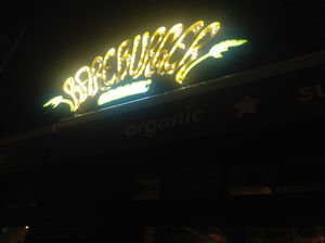 Here's the sign at nighttime :) at Bareburger in Rockville Centre