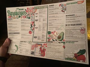 Vegan side of menu  at Bareburger in Rockville Centre