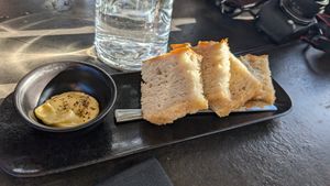 Bread that comes with vegan soup (unclear whether it might be dairy butter, but bread confirmed to be vegan) at Krauma Geothermal Baths in Reykholt