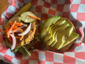 How the sweet potato burger comes at Sea Dog Brewing Co in Bangor