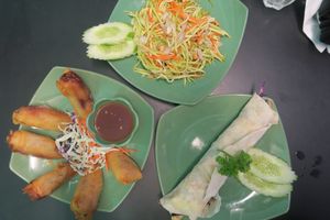 Spring Rolls, Papaya Salad & Falafel Wrap at Green Shelter in Koh Tao