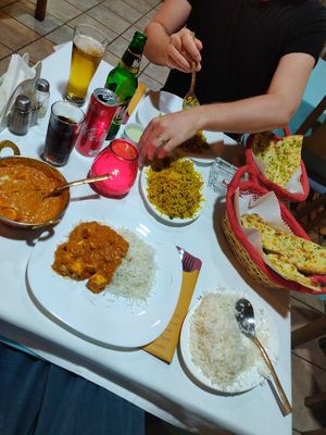 Shahi paneer and vegetable briyani with naan at Namaste in Crete