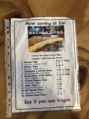 Menu 1 at Zuri Coffee in Wolverhampton