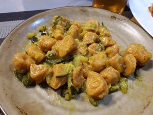Sweet potato Gnocchi with courgettes, onions and leek at Casa Veggy in Nerja