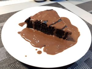 Vegan chocolate cake with chocolate sauce   at Casa Veggy in Nerja