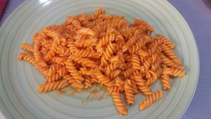 Mais pasta eith homemade chili source at Casa Veggy in Nerja