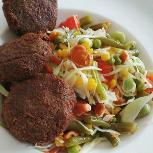 Vegetable dish, with chanterelles in wine sauce and chickpeas cutlet at Pod Niebieniem in Poznan