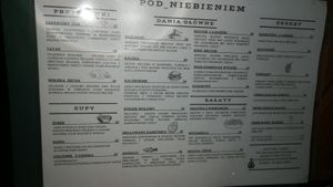 Menu at Pod Niebieniem in Poznan
