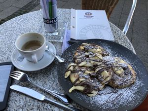 Pancakes with chocolate and banana at Café Harmony in Bad Hersfeld