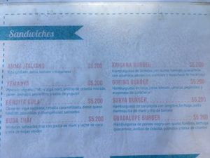 Menu at Amma in Santiago