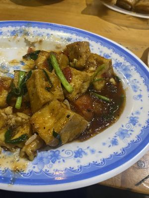 Tofu with tomato  at Blue Sky in Ha Giang