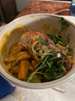 Vegan brown rice and fake chicken dish at Wagamama in Nottingham