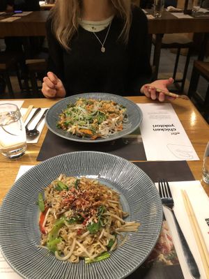 the yasai yakai soba with rice noodles, also had the aubergine buns which were amazing  at Wagamama in Nottingham