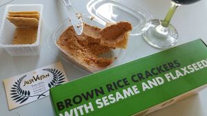 One of our favourite choice of crackers, here served with vegan red wine and Just Vegan Italian Sun-dried Tomato & Herb Pate. For the pate contact www.justvegan.co.za  at Woolworths - Douglasdale in Johannesburg