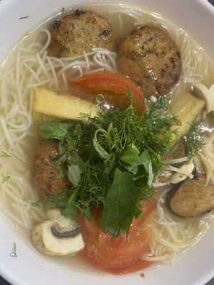 Fish ball noodles   at Simple Asian Vegetarian Cuisine in Canley Heights