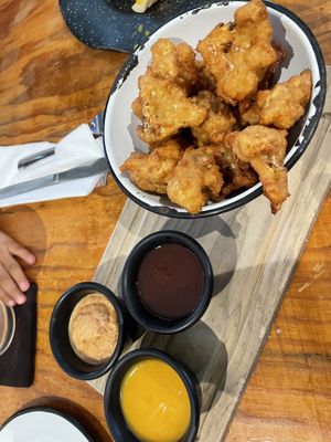 Cauliflower BBQ wings (BBQ sauce on the side).  at Bio & Natural - Quinta Avenida in Playa Del Carmen