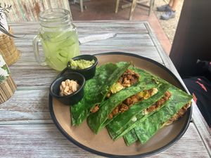 Vegan Al pastor and a “fresco” drink   at Bio & Natural - Quinta Avenida in Playa Del Carmen