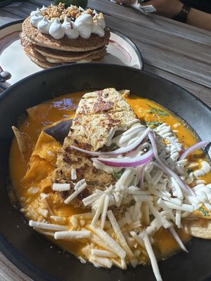 Vegan chilaquiles with vegan grilled chicken. Love the vegan chicken!  at Bio & Natural - Quinta Avenida in Playa Del Carmen