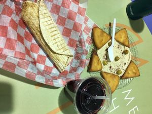 Hibiscus tea, baba ganoush, falafel wrap at Lazize in Des Moines
