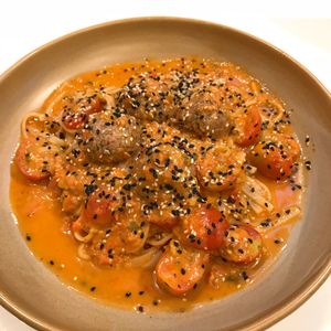 Chia pasta with walnut-tofu balls at Dressed in Bangkok