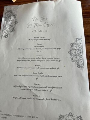 Vegan NYE menu at Chakra Restaurant in Perth