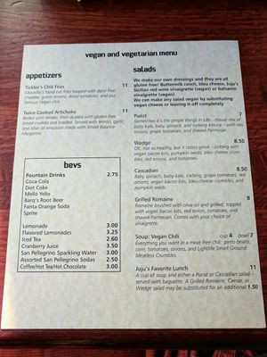 veg menu at Cascadia Grill in Olympia
